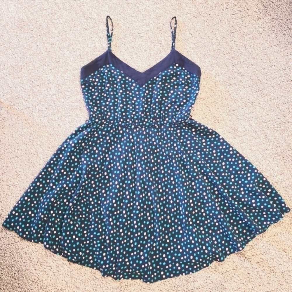 AEROPOSTALE POLKA DOT FLARE MINI DRESS MULTICOLOR BLUE WHITE WOMENS SMALL